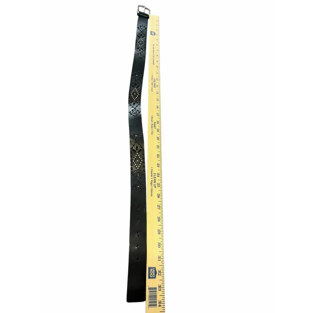 Faded Glory Womens Belt 8M 26-30 Waist Black Leather Blend Silver Buckle